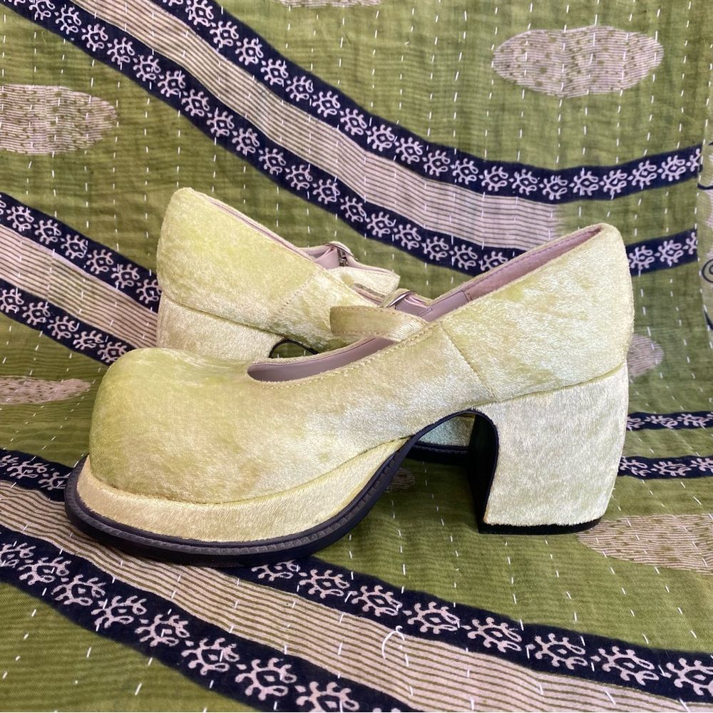 Y2K City Snappers Bright Green Spice Girls Velvet Platform Mary Jane Shoes 7.5 - Picture 7 of 14